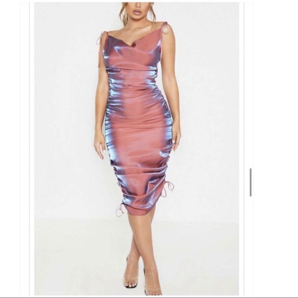 Pretty Little Thing metallic shimmer cowl dress 4
